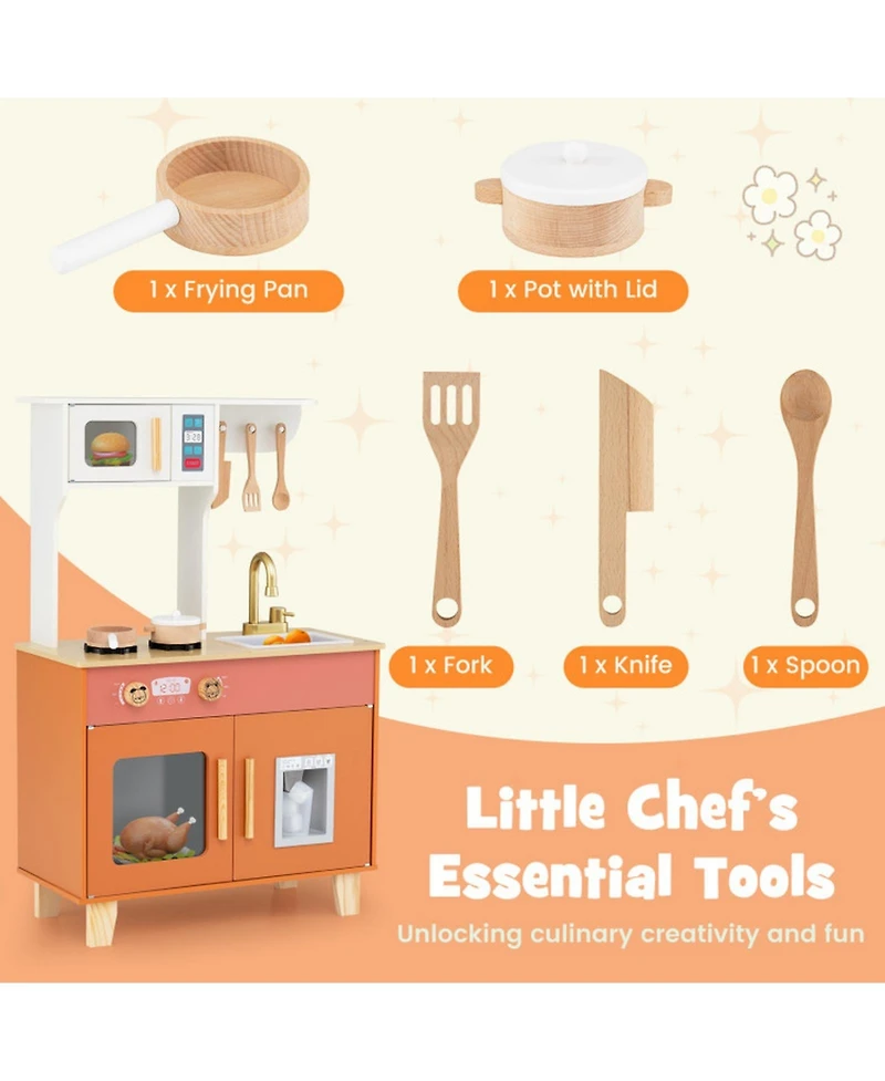 Sugift Kids Play Kitchen with Microwave and Rotation Knobs for Girls Boys Aged 3-6