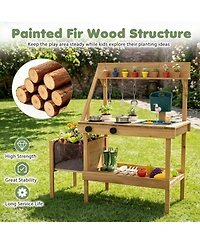 Sugift Wooden Raised Planter Box Mud Play Kitchen with 2 Flowerpots, Ages 3+