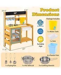 Sugift Wooden 13-Piece Mud Kitchen with Water Tank, Faucet, and 2 Stoves, Ages 3+