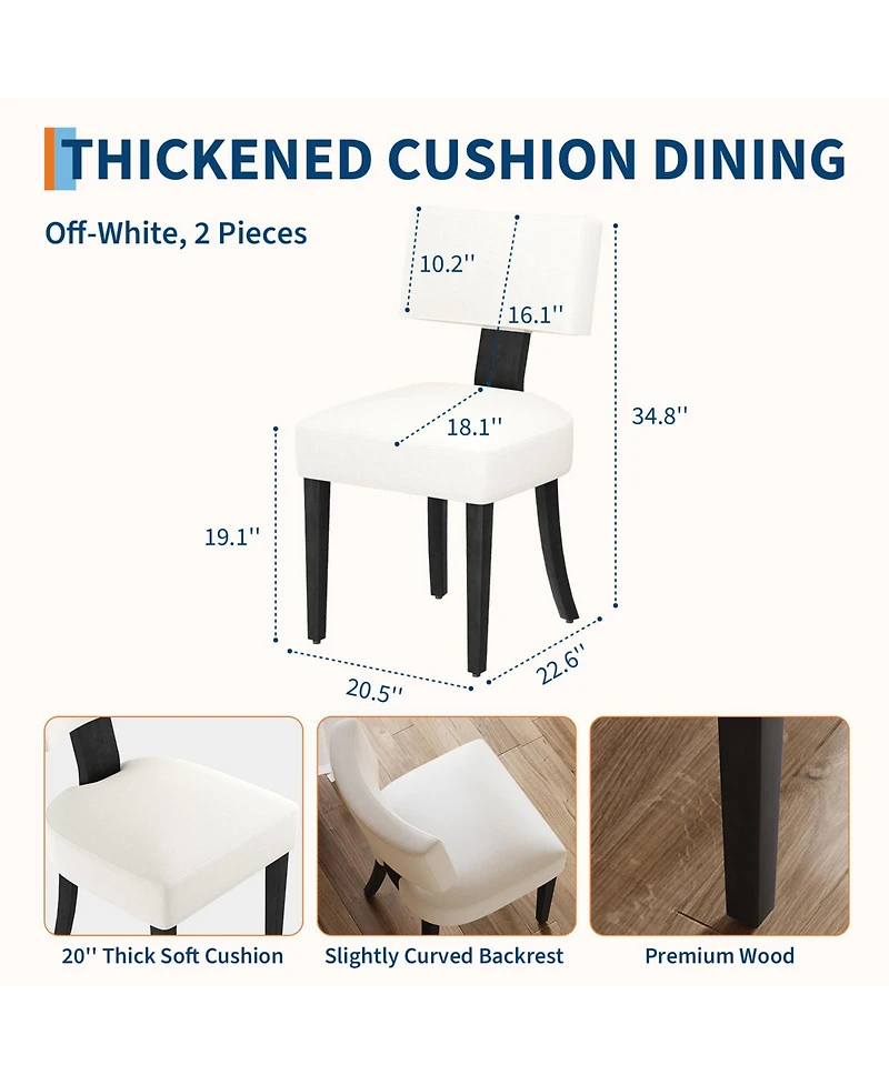 homfan Dining Chairs Set of 2, Mid Century Upholstered Chairs with Linen Fabric, Modern Armless Kitchen Chairs with Brown Wood Legs for Living Room