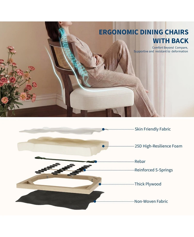 homfan Dining Chairs Set of 4 Mid Century Upholstered Linen Fabric Armless Kitchen Chairs with Wood Legs Ergonomic Comfort for Dining Room Living Room