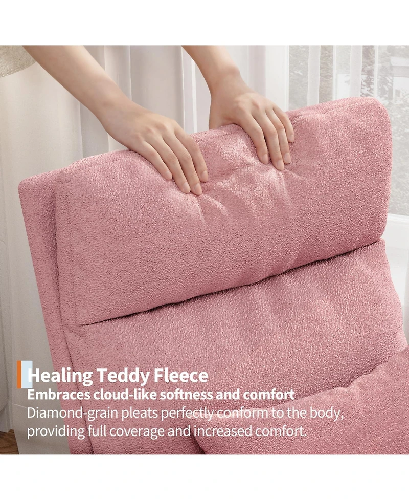 homfan Soft Teddy Fleece Rocking Chair Modern Nursery Glider Chair with Side Pockets and Pillow Extendable Footrest Upholstered Rocker for Living Room