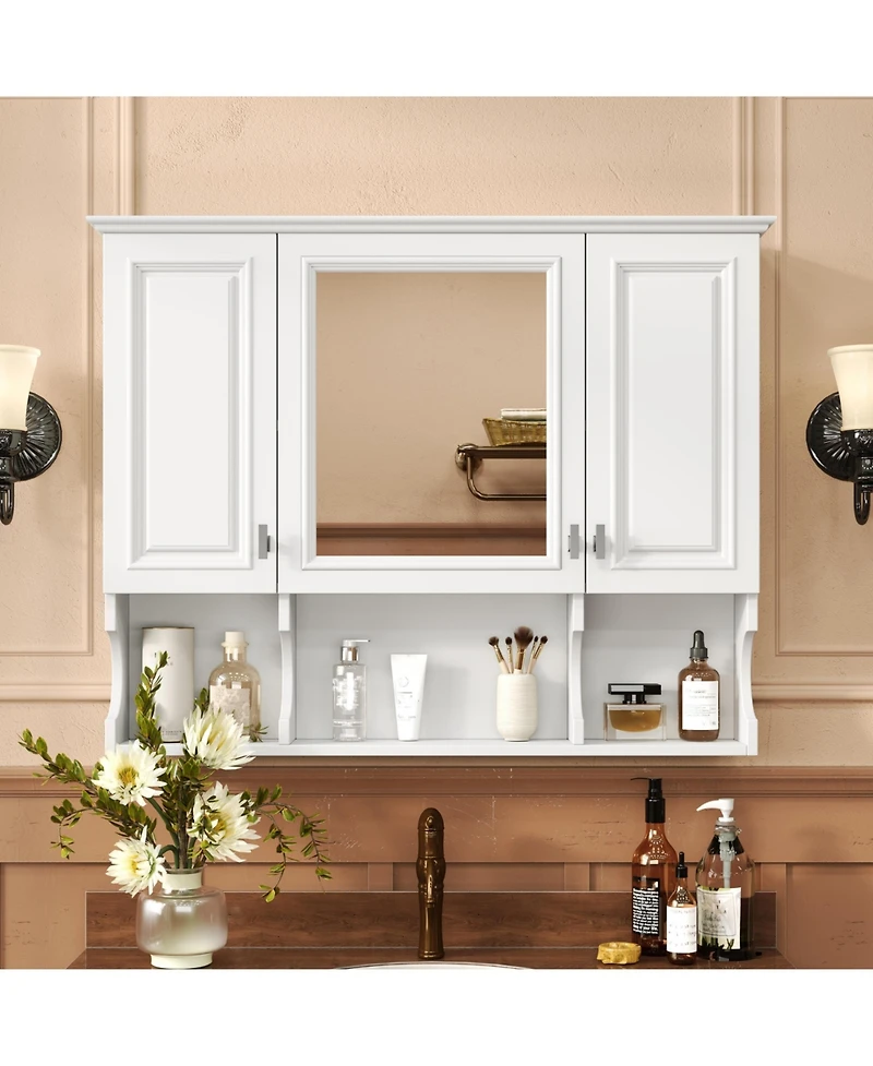 Busdays 35 x 28 Inch Wall Mounted Bathroom Medicine Cabinet Modern Wall Cabinet with Mirror and 3 Open Shelves