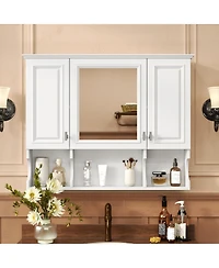 Busdays 35 x 28 Inch Wall Mounted Bathroom Medicine Cabinet Modern Wall Cabinet with Mirror and 3 Open Shelves