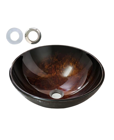 Busdays Round Amber Glass Vessel Bathroom Sink Artistic Textured Tempered Glass Countertop Vanity Basin