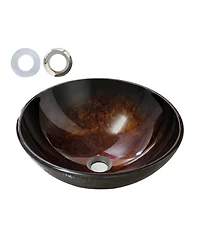 Busdays Round Amber Glass Vessel Bathroom Sink Artistic Textured Tempered Glass Countertop Vanity Basin