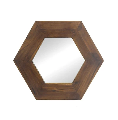 Busdays 18.5 x 18.5 Inch Dark Brown Hexagon Mirror with Solid Wood Frame Wall Decor for Living Room Bathroom Hallway
