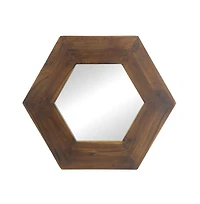 Busdays 18.5 x 18.5 Inch Dark Brown Hexagon Mirror with Solid Wood Frame Wall Decor for Living Room Bathroom Hallway