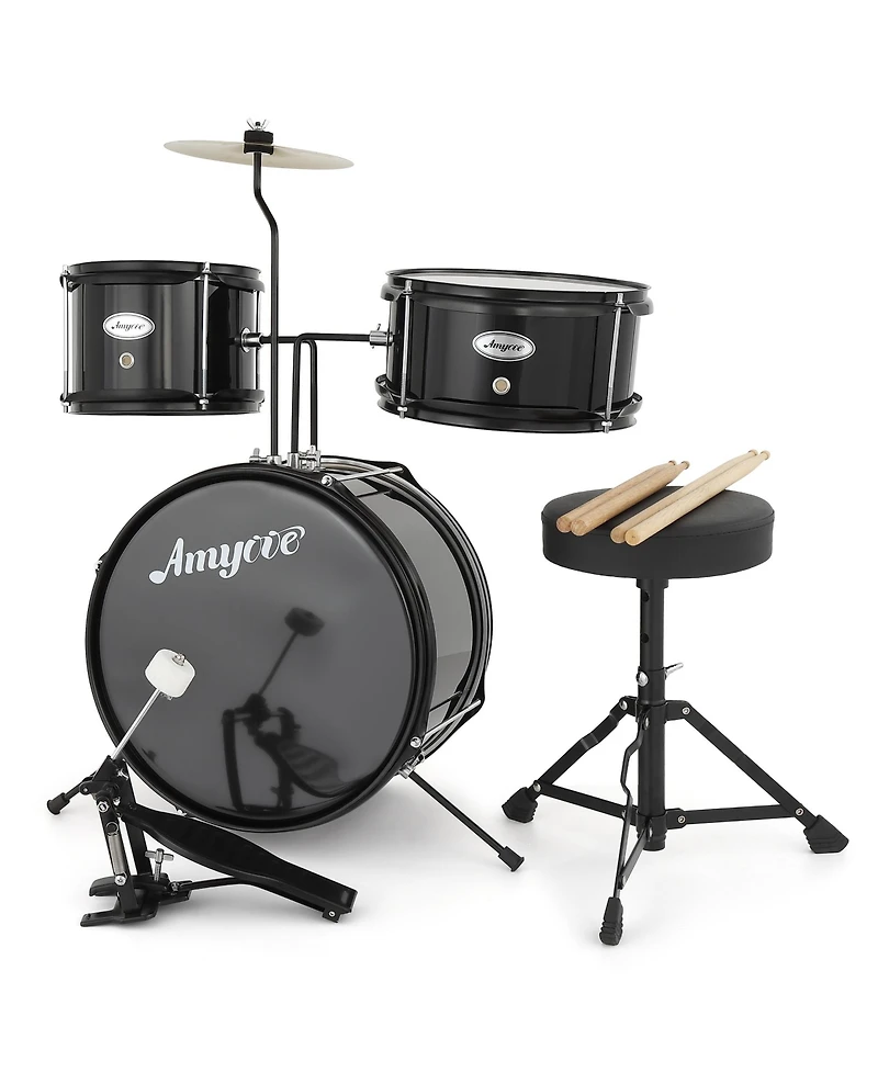 homfan Kids Electronic Drum Set - 3-Piece Junior Percussion Kit with Cymbal, Tom, Bass Pedal, Drumsticks and Adjustable Throne