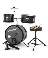 homfan Kids Electronic Drum Set - 3-Piece Junior Percussion Kit with Cymbal, Tom, Bass Pedal, Drumsticks and Adjustable Throne
