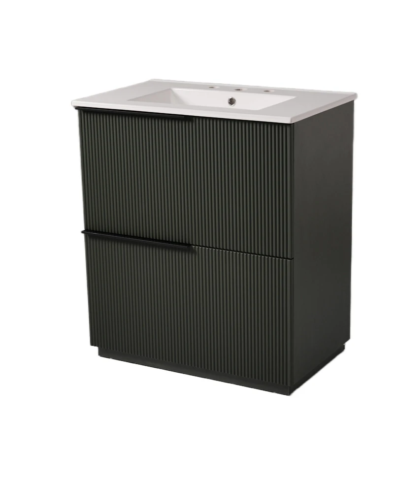 Busdays 30 Inch Bathroom Vanity with Ceramic Sink Full Extension Drawers Soft Close Undermount Slides Fluted Design