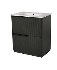 Busdays 30 Inch Bathroom Vanity with Ceramic Sink Full Extension Drawers Soft Close Undermount Slides Fluted Design