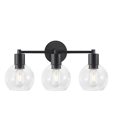 Busdays 3 Light Globe Bathroom Vanity Light Modern Industrial Metal Wall Sconce with Clear Glass Shades for Bedroom Hallway No Bulbs