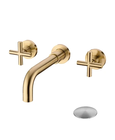 Busdays Wall Mount Bathroom Sink Faucet with Pop Up Drain No Overflow