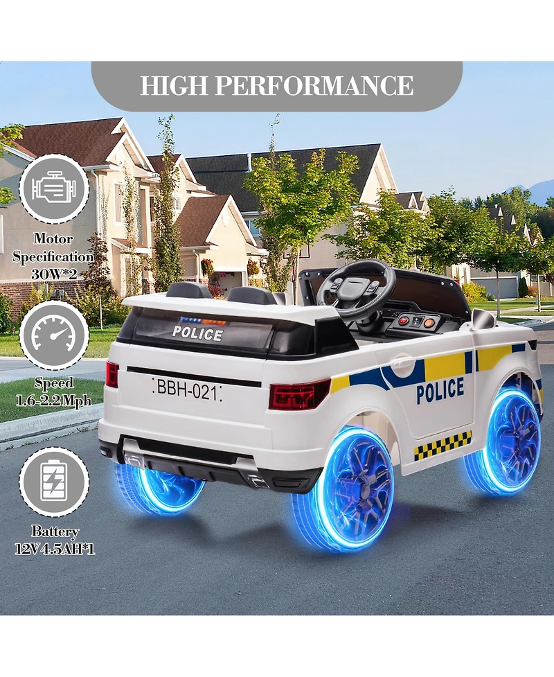 homfan 12V Electric Ride-On Police Car with Remote Control & Led Flashing Lights, Ages 3+