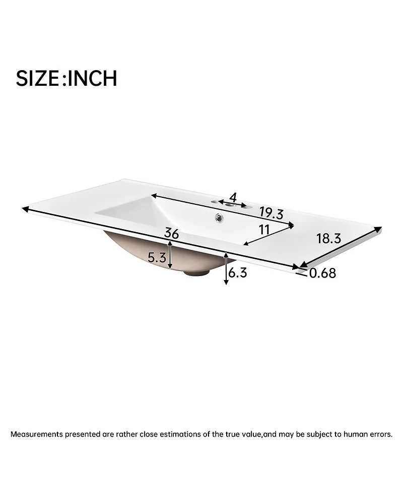 Busdays 36 Inch Ceramic Bathroom Sink Vanity Top Only Single Basin 3 Pre Drilled Faucet Holes