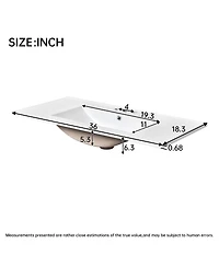Busdays 36 Inch Ceramic Bathroom Sink Vanity Top Only Single Basin 3 Pre Drilled Faucet Holes