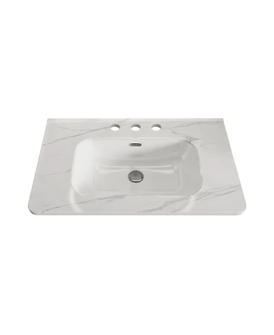 Busdays Carrara Ceramic Integrated Basin Sink for Bathroom Vanity No Drain Included