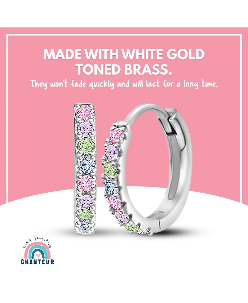 Chanteur Girls /Girl/Round Multi-color Cz White Gold Palladium Plating Huggie Hoop Earring