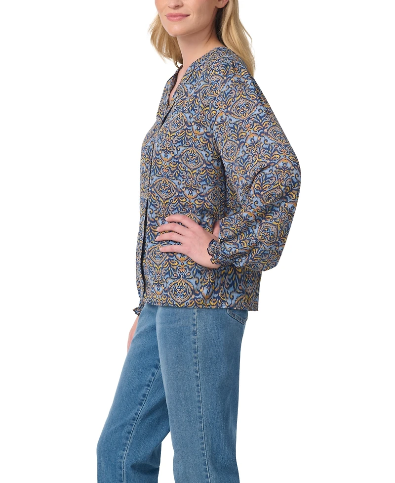 Gloria Vanderbilt Women's V-Neck Long-Sleeve Bishop-Style Blouse