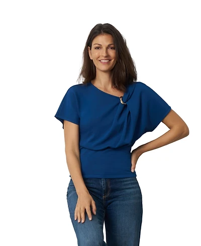 Cable & Gauge Women's Asymmetrical Metal Ring Dolman Top