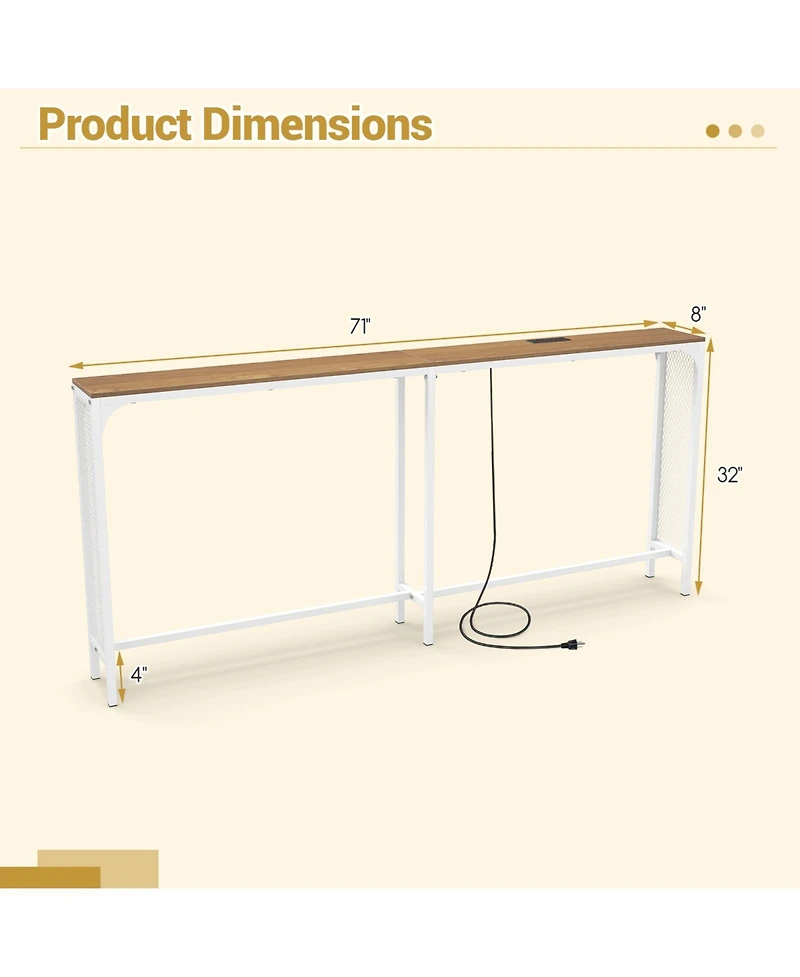 Slickblue Narrow 71" Console Table with Power Outlet for Small Rooms
