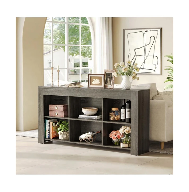 Slickblue Rustic Wood Console Table with 6 Storage Cubes