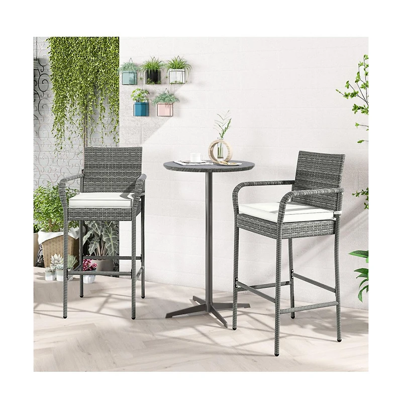 Boyel Living Patio Wicker Barstools with Armrests and Soft Cushions for Porch Backyard Set of 2