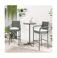 Boyel Living Patio Wicker Barstools with Armrests and Soft Cushions for Porch Backyard Set of 2