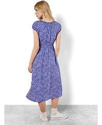 Apricot Women's Brush-Dot Smocked Square Neck Milkmaid Midi Dress