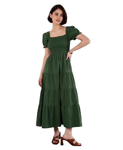 Apricot Women's Smocked Cotton Poplin Midi Dress
