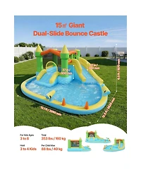 Hikeen 12.5 x 13.1 ft Inflatable Bounce House Water Slide with Basketball Hoop and Splash Pool