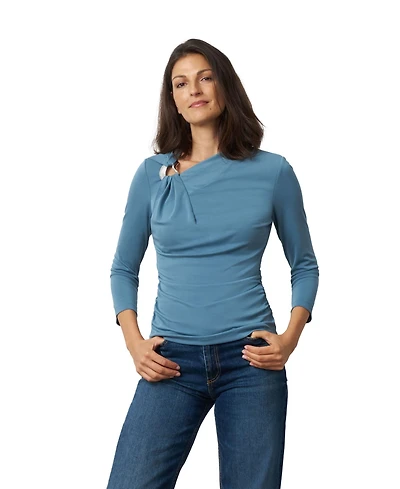 Cable & Gauge Women's Metal Ring Shirred Neck Top
