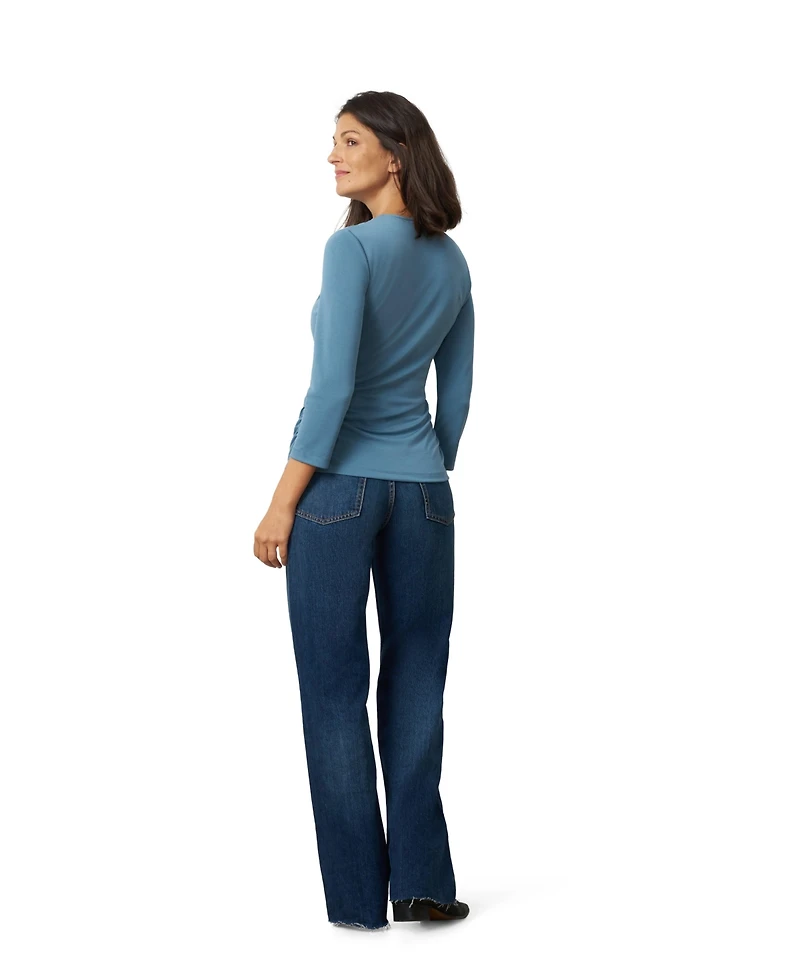 Cable & Gauge Women's Metal Ring Shirred Neck Top