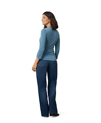 Cable & Gauge Women's Metal Ring Shirred Neck Top