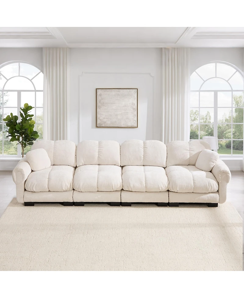 Boyel Living Chenille Cloud 4-Seater Sofa Exquisite Pillows and Quilted Back Cushions Soft Padded Armrests Deep Seat for Room