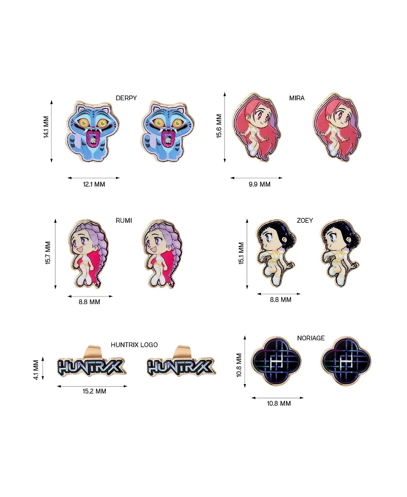 K-Pop Demon Hunters Earrings Set 6 Pairs Official License, Gold-Tone Stud Earrings