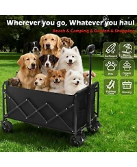 Mountaintop Collapsible Wagons Carts Foldable Wagon, All-Terrain Wheels, 2 Cup Holders, Lightweight Black Cart for Beach, Camp, Sports, Garden