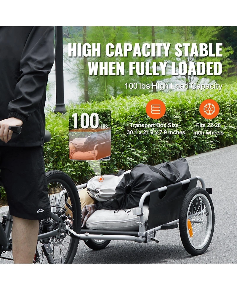 Mountaintop Bike Cargo Trailer, 100 lbs Load, Wheels, Quick Release Hitch, Reflectors, Fits Bikes, Heavy-Duty Foldable Cart