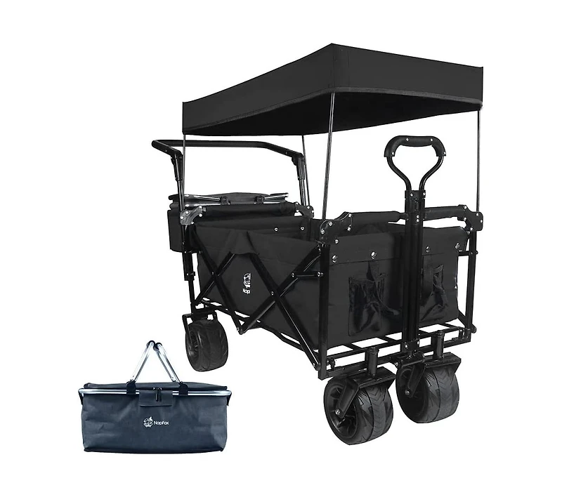 Mountaintop Collapsible Wagon 140L Cart,Removable Canopy,All-Terrain Wheels with Brake,Cooler Bag,Camping Beach Shopping