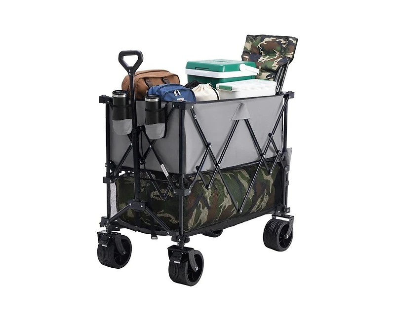 Mountaintop Collapsible Folding Wagon,Large Capacity Garden and Beach Cart with Multi-Terrain Brake Wheels, Outdoor Camping and Shopping