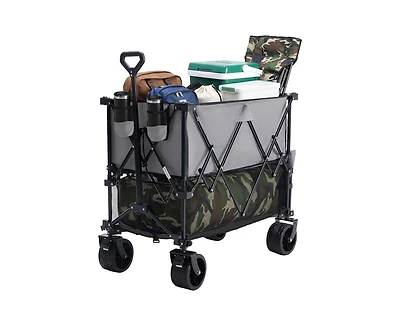 Mountaintop Collapsible Folding Wagon,Large Capacity Garden and Beach Cart with Multi-Terrain Brake Wheels, Outdoor Camping and Shopping