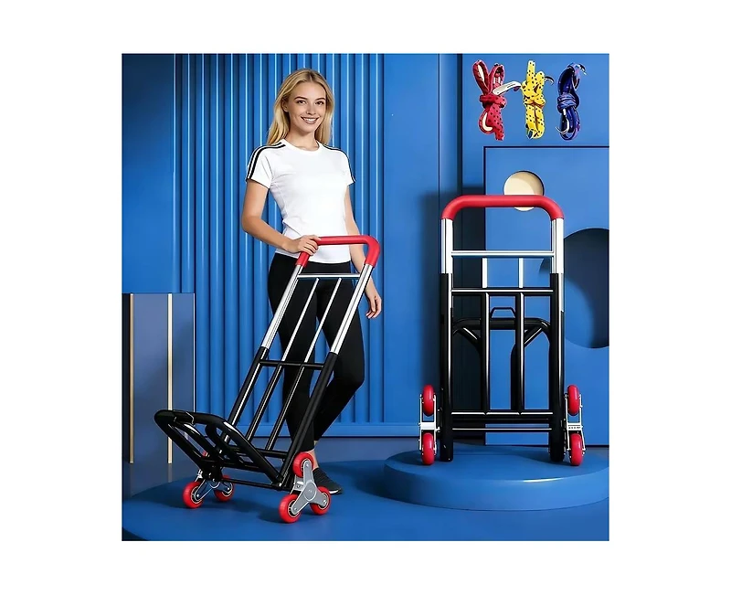 Mountaintop Heavy Duty Folding Stair Climbing Cart with Adjustable Handle, Portable Collapsible Utility Wagon for Shopping, Grocery, Moving and Travel