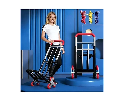 Mountaintop Heavy Duty Folding Stair Climbing Cart with Adjustable Handle, Portable Collapsible Utility Wagon for Shopping, Grocery, Moving and Travel