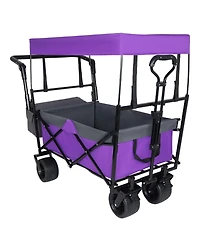 Mountaintop With Push Handle,480Lbs Collapsible Wagon with Canopy,7" All-Terrain Wheels, Cart for Camping, Shopping, Sports, Garden