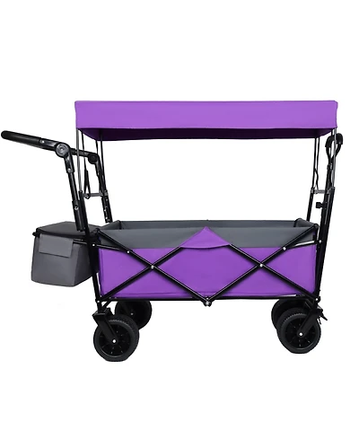 Mountaintop With Push Handle,480Lbs Collapsible Wagon with Canopy,7" All-Terrain Wheels, Cart for Camping, Shopping, Sports, Garden