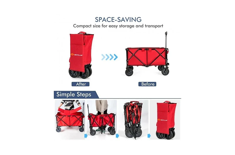 Mountaintop Outdoor Folding Wagon Cart with Adjustable Handle and Universal Wheels