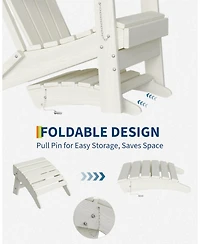 homfan Folding Adirondack Chair and Ottoman Hdpe All-Weather Outdoor Chair for Deck, Garden or Backyard