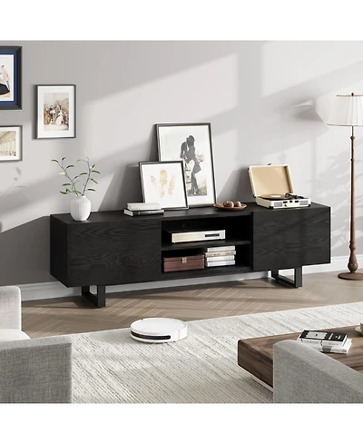 homfan 70" Modern Industrial Tv Stand for TVs up to 80", Heavy-Duty Wood and Metal Media Console with Drawers