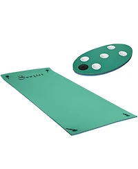 Hikeen 12x5ft Lily Pad Floating Mat with Drink Holders 3-Layer Portable Roll-Up Water Mat Float Dock for 2-3 People